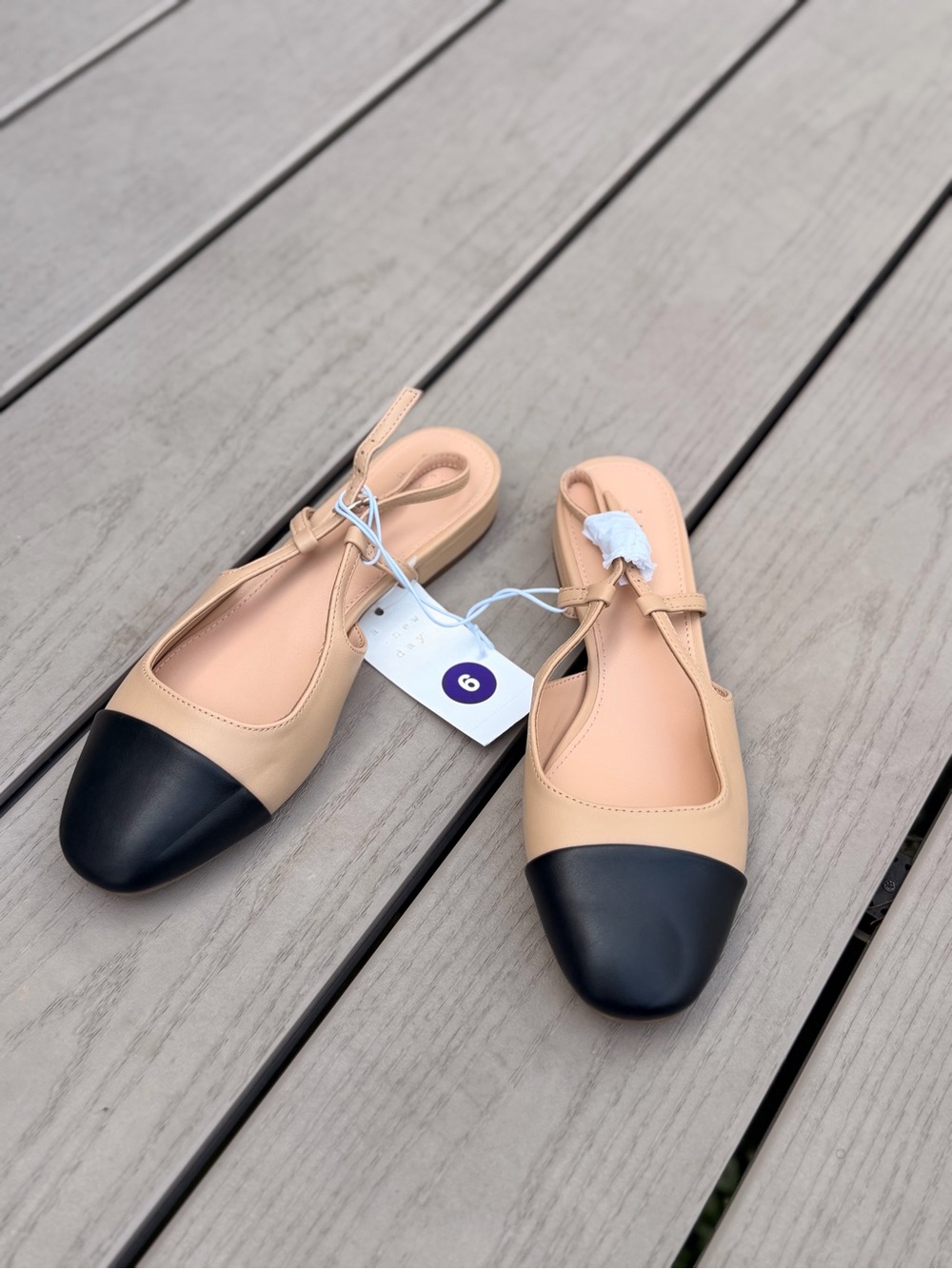 a new day Beige and Black Cap-Toe Slingback Flats
